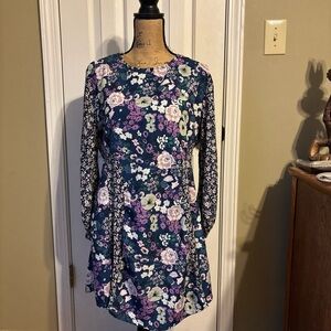 Umgee Navy Floral Mini Dress boho floral size large